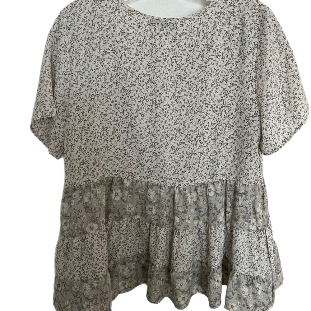 Baby Doll Ruffled Tiered Top Size L Floral Boho Beach Summer